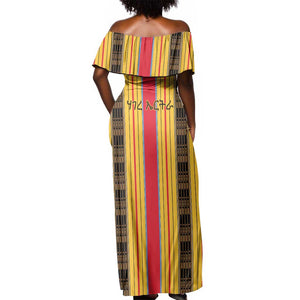 Eritrea Traditional Saho Mix Tilet Pattern Off Shoulder Maxi Dress