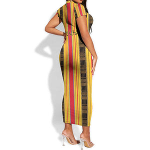 Eritrea Traditional Saho Mix Tilet Pattern Short Sleeve Bodycon Dress LT15