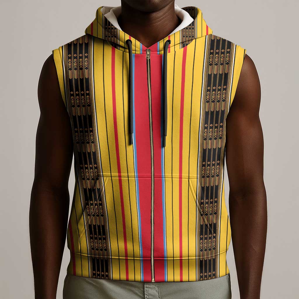 Eritrea Traditional Saho Mix Tilet Pattern Sleeveless Zip Hoodie - African Pride