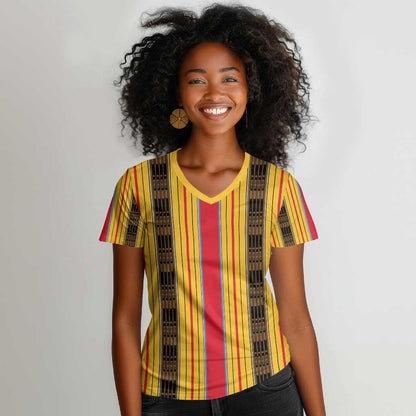Eritrea Traditional Saho Mix Tilet Pattern Women V-Neck T-Shirt