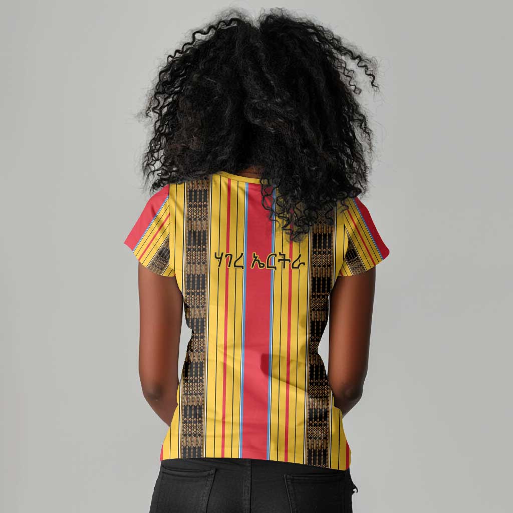 Eritrea Traditional Saho Mix Tilet Pattern Women V-Neck T-Shirt