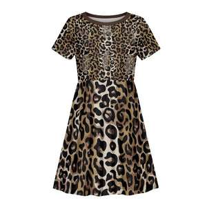African Leopard Skin Pattern Kid Short Sleeve Dress