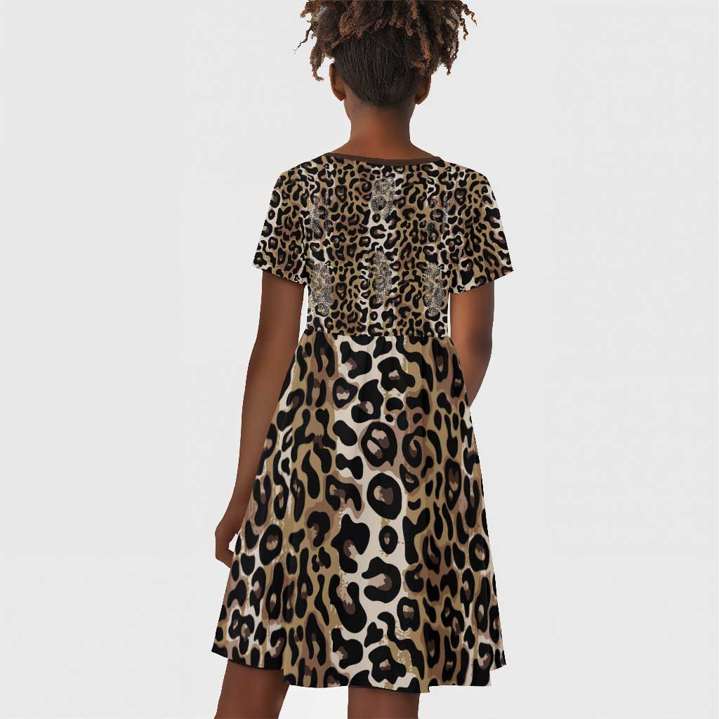 African Leopard Skin Pattern Kid Short Sleeve Dress