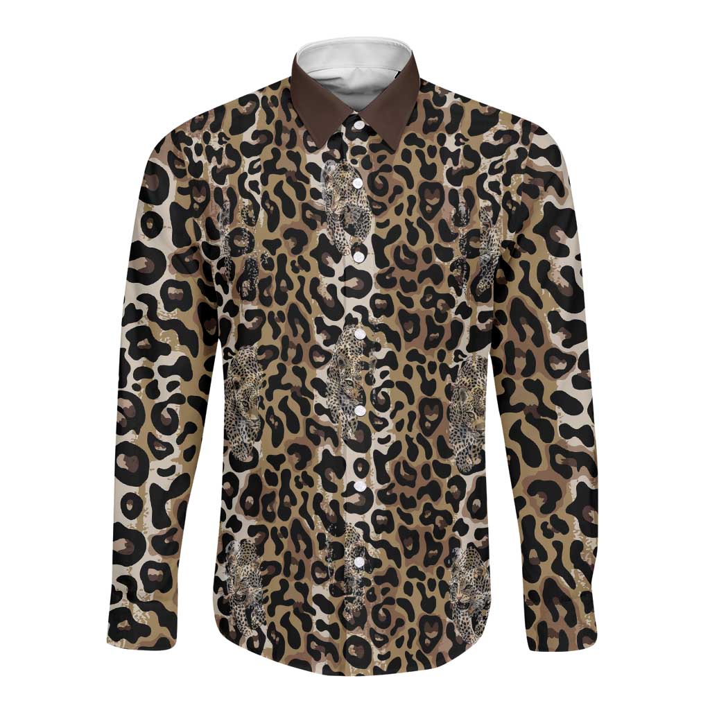 African Leopard Skin Pattern Long Sleeve Button Shirt