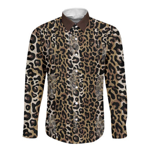 African Leopard Skin Pattern Long Sleeve Button Shirt
