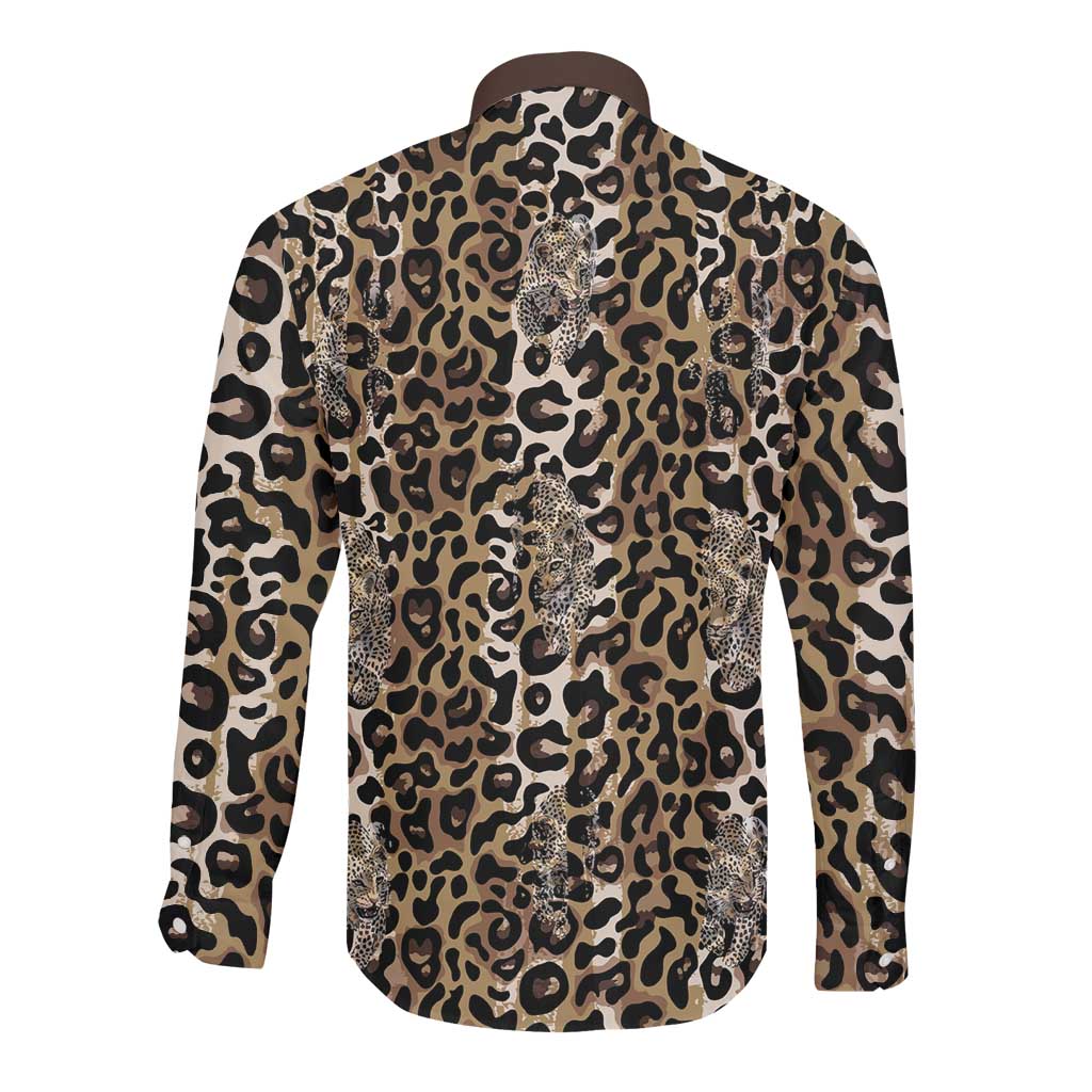 African Leopard Skin Pattern Long Sleeve Button Shirt