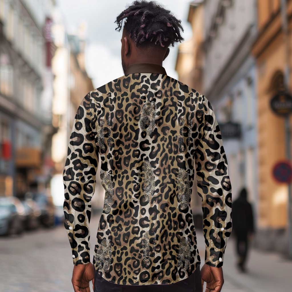 African Leopard Skin Pattern Long Sleeve Button Shirt