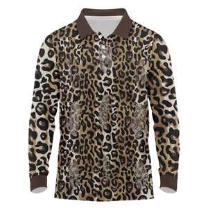 African Leopard Skin Pattern Long Sleeve Polo Shirt