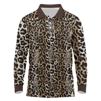 African Leopard Skin Pattern Long Sleeve Polo Shirt