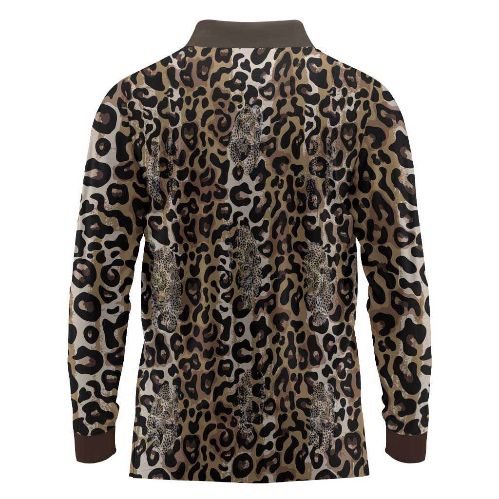 African Leopard Skin Pattern Long Sleeve Polo Shirt