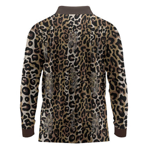 African Leopard Skin Pattern Long Sleeve Polo Shirt