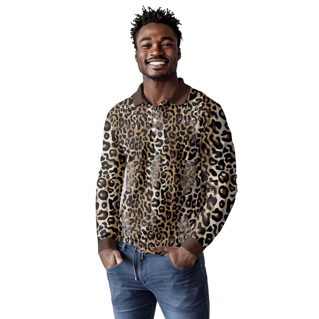 African Leopard Skin Pattern Long Sleeve Polo Shirt