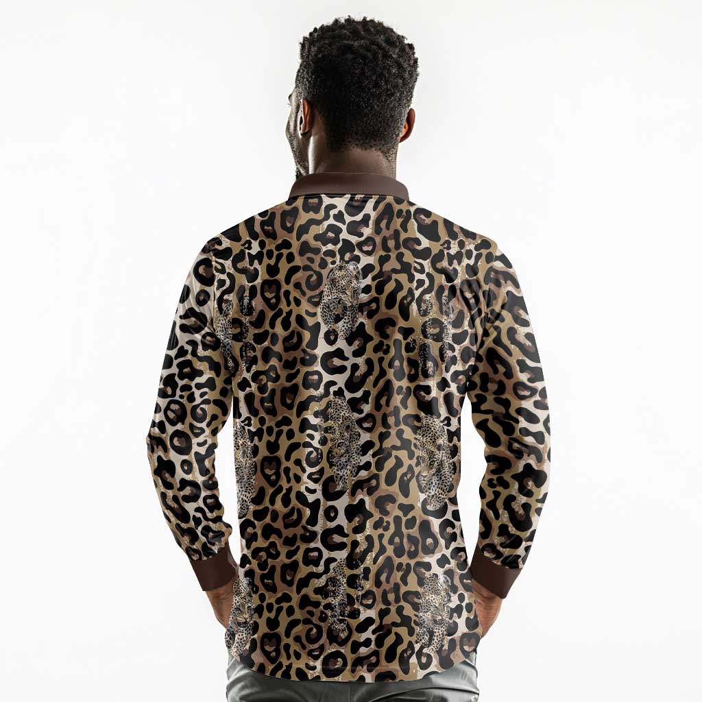 African Leopard Skin Pattern Long Sleeve Polo Shirt