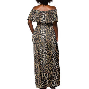 African Leopard Skin Pattern Off Shoulder Maxi Dress
