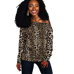 African Leopard Skin Pattern Off Shoulder Sweater