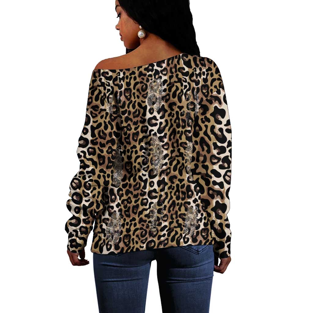 African Leopard Skin Pattern Off Shoulder Sweater