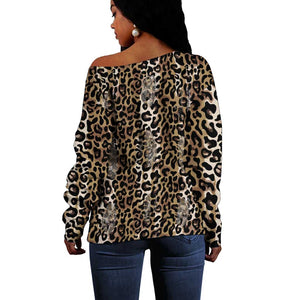 African Leopard Skin Pattern Off Shoulder Sweater