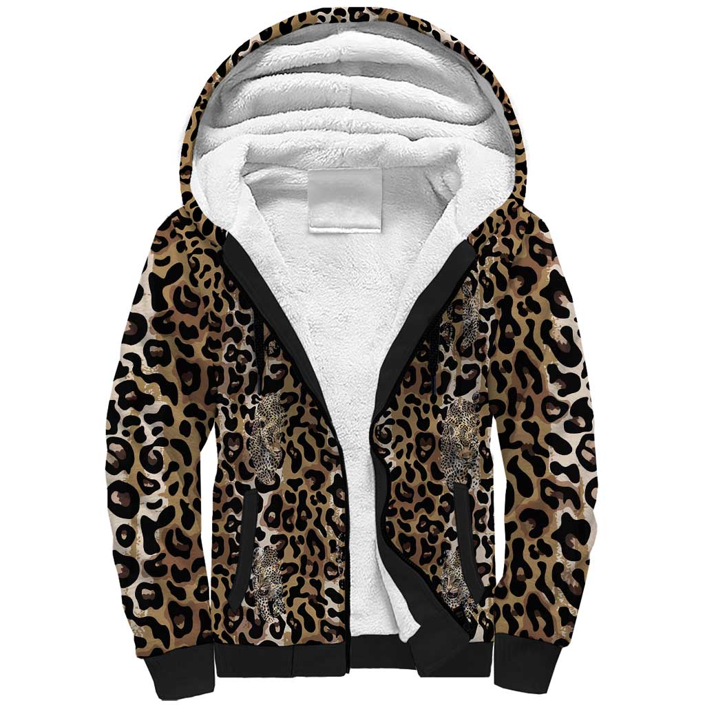 African Leopard Skin Pattern Sherpa Hoodie