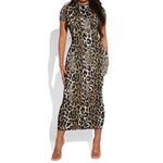 African Leopard Skin Pattern Short Sleeve Bodycon Dress LT15