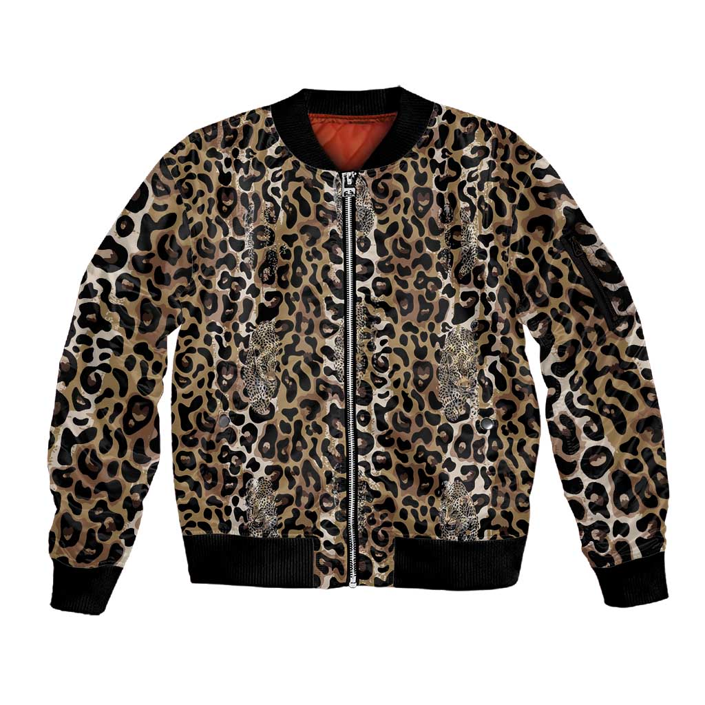 African Leopard Skin Pattern Sleeve Zip Bomber Jacket
