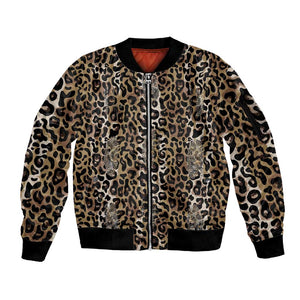 African Leopard Skin Pattern Sleeve Zip Bomber Jacket