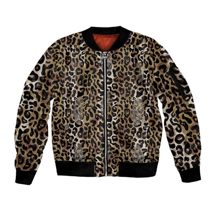 African Leopard Skin Pattern Sleeve Zip Bomber Jacket