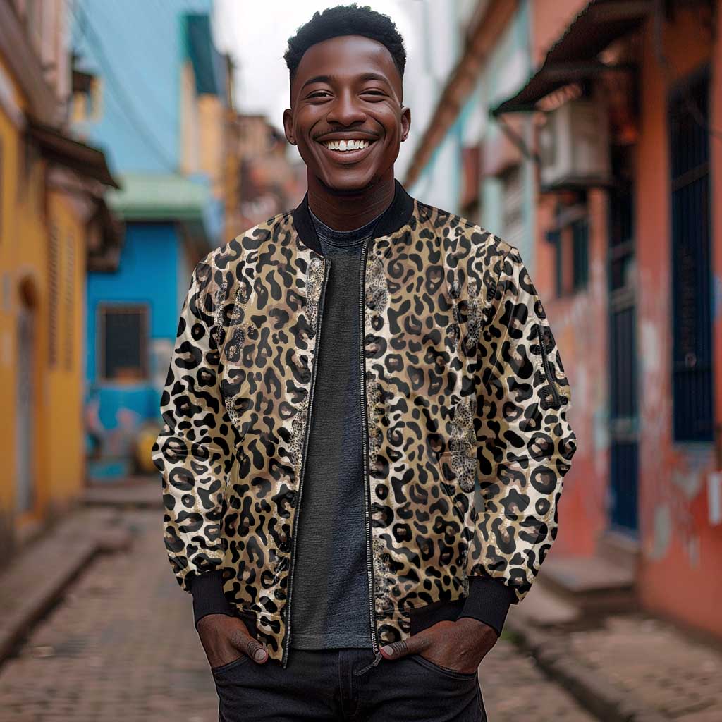 African Leopard Skin Pattern Sleeve Zip Bomber Jacket