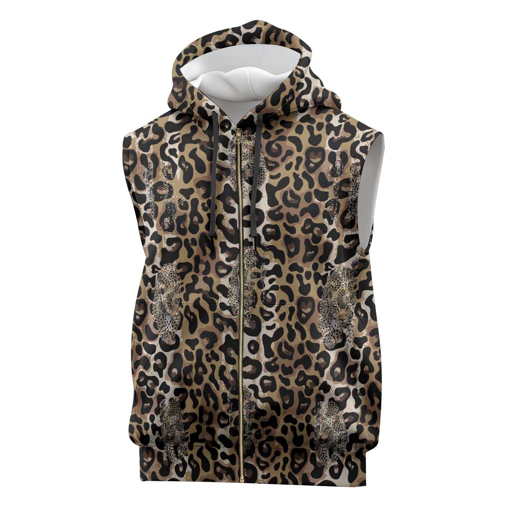 African Leopard Skin Pattern Sleeveless Zip Hoodie - African Pride