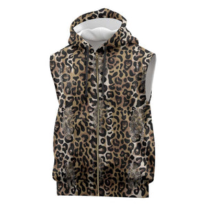 African Leopard Skin Pattern Sleeveless Zip Hoodie - African Pride