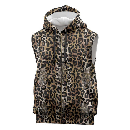 African Leopard Skin Pattern Sleeveless Zip Hoodie - African Pride
