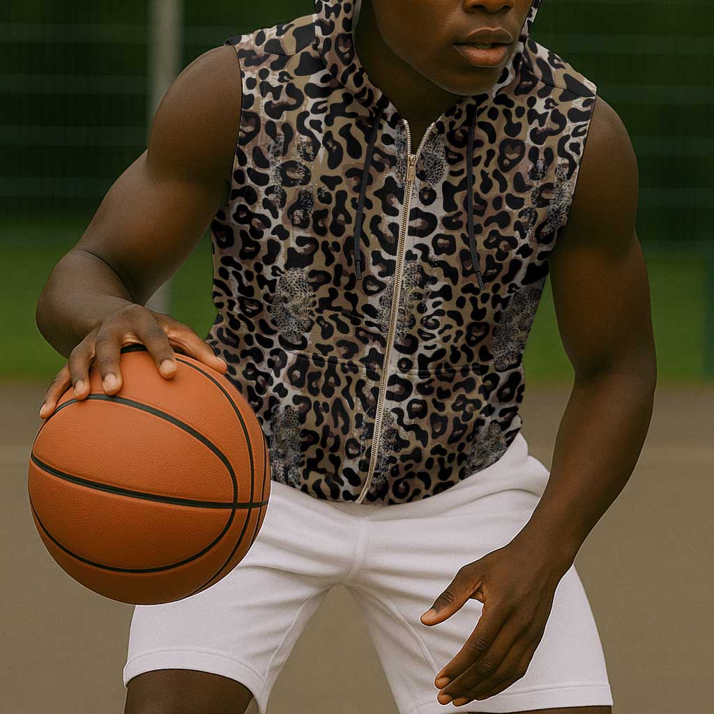 African Leopard Skin Pattern Sleeveless Zip Hoodie - African Pride