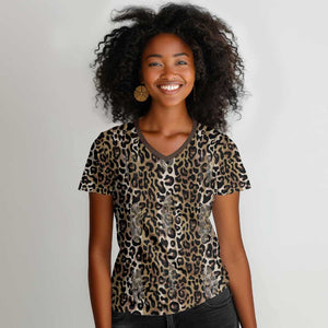 African Leopard Skin Pattern Women V-Neck T-Shirt