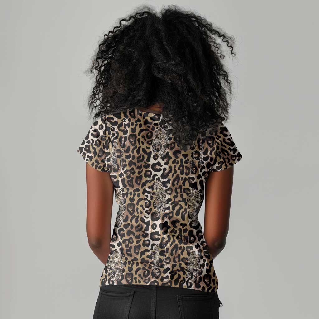 African Leopard Skin Pattern Women V-Neck T-Shirt