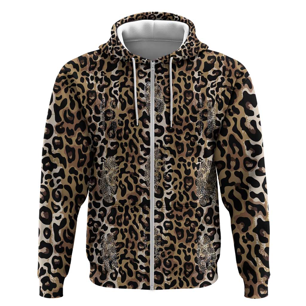 African Leopard Skin Pattern Zip Hoodie