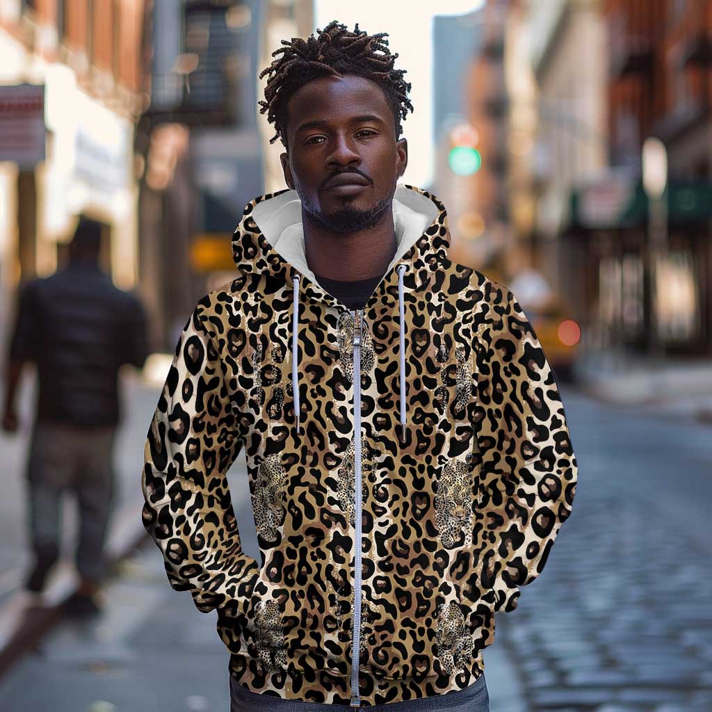 African Leopard Skin Pattern Zip Hoodie