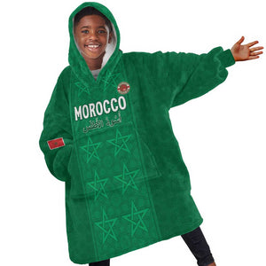 Custom Morocco Football Kid Wearable Blanket Hoodie Dima Maghrib