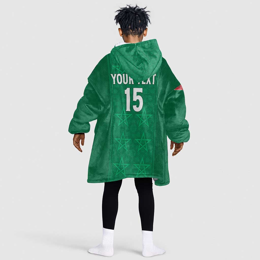 Custom Morocco Football Kid Wearable Blanket Hoodie Dima Maghrib