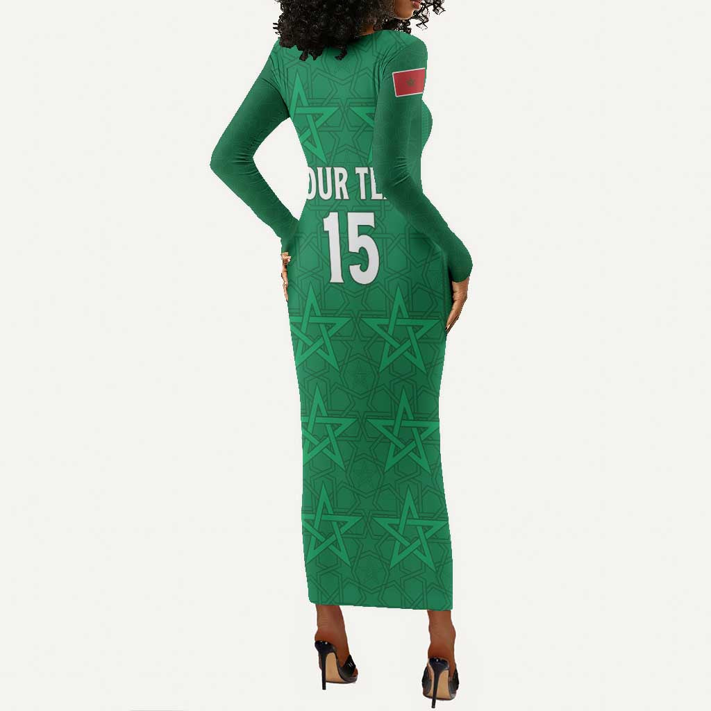 Custom Morocco Football Long Sleeve Bodycon Dress Dima Maghrib LT15