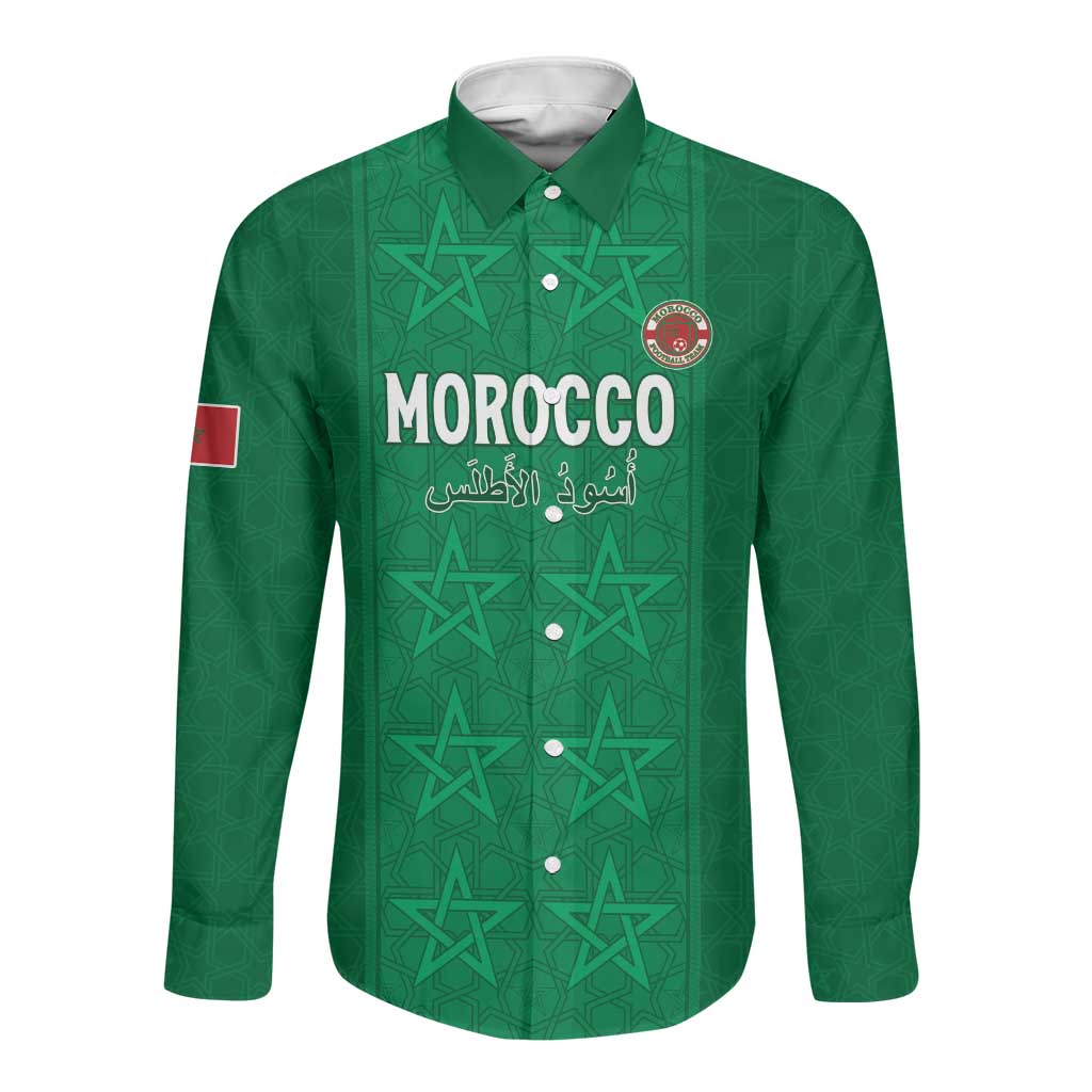 Custom Morocco Football Long Sleeve Button Shirt Dima Maghrib