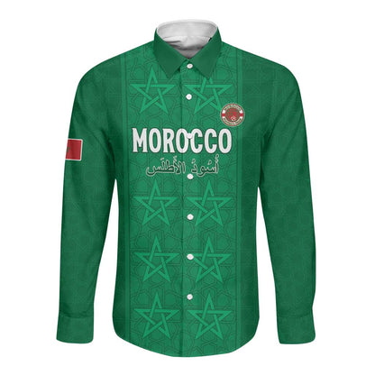 Custom Morocco Football Long Sleeve Button Shirt Dima Maghrib