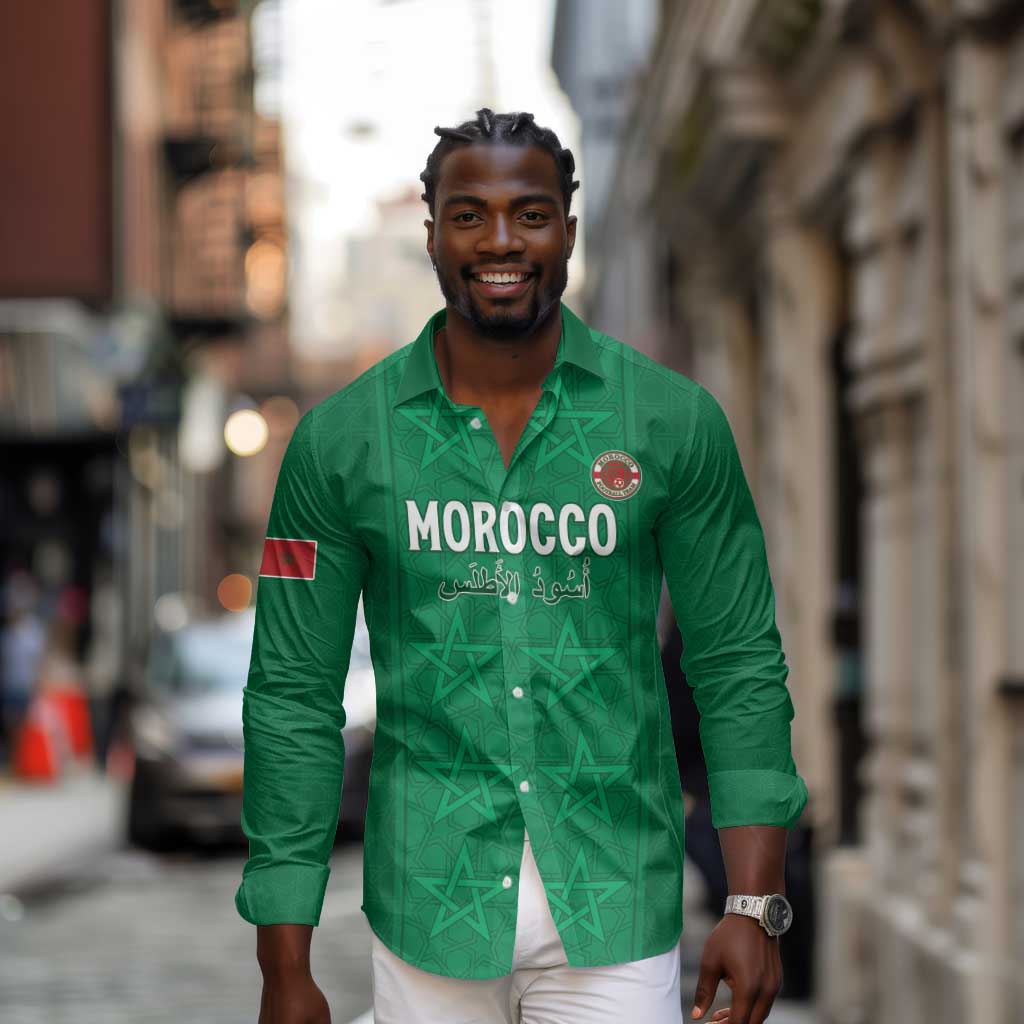 Custom Morocco Football Long Sleeve Button Shirt Dima Maghrib