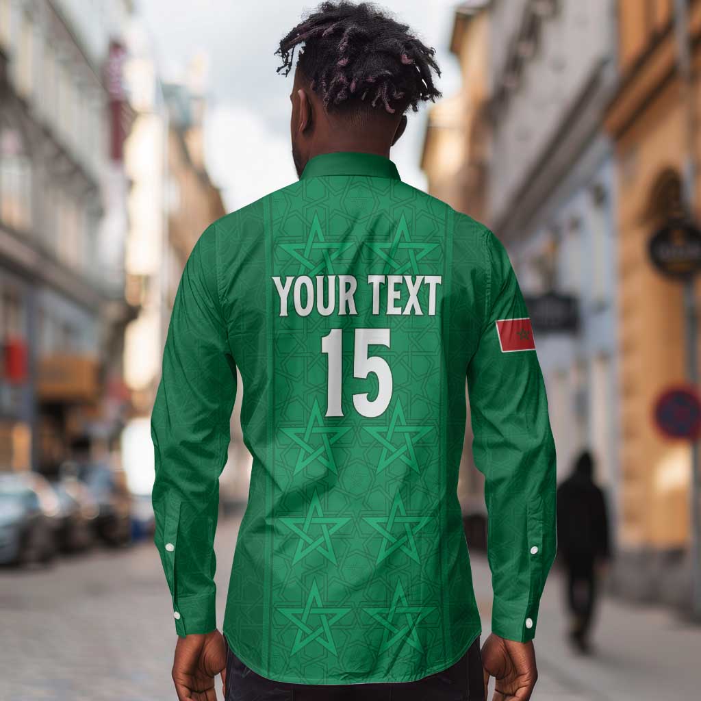 Custom Morocco Football Long Sleeve Button Shirt Dima Maghrib