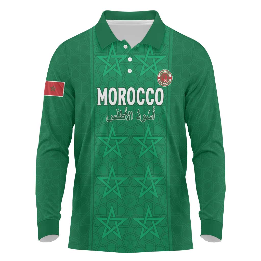Custom Morocco Football Long Sleeve Polo Shirt Dima Maghrib