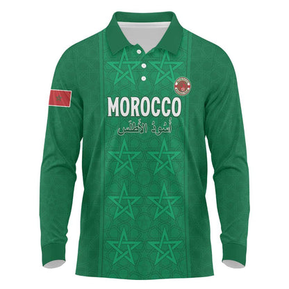 Custom Morocco Football Long Sleeve Polo Shirt Dima Maghrib