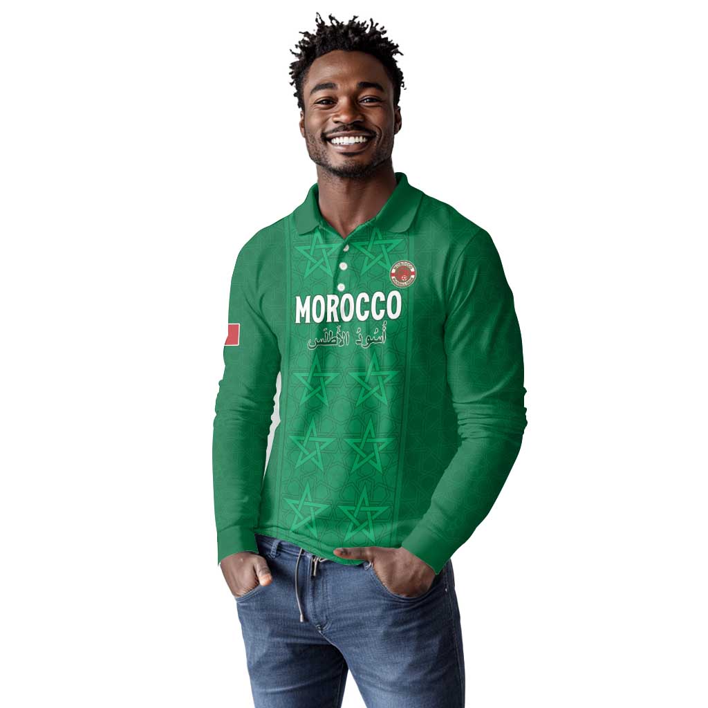 Custom Morocco Football Long Sleeve Polo Shirt Dima Maghrib