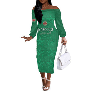 Custom Morocco Football Off The Shoulder Long Sleeve Dress Dima Maghrib