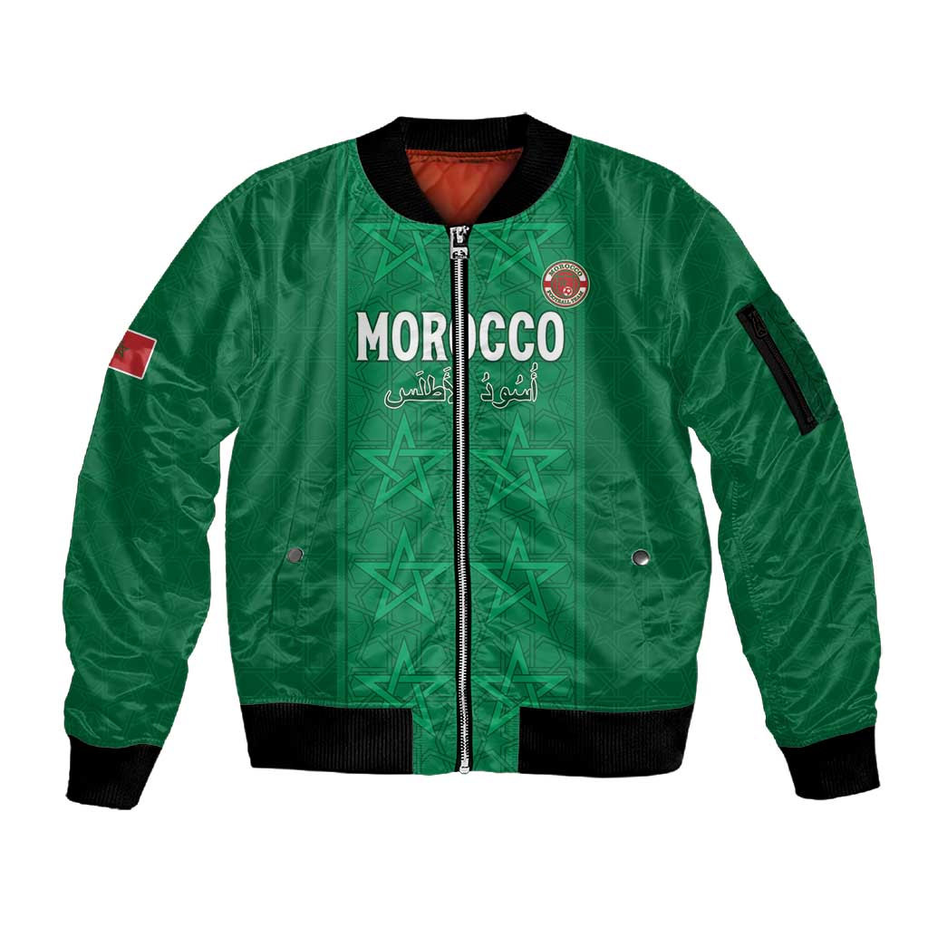 Custom Morocco Football Sleeve Zip Bomber Jacket Dima Maghrib