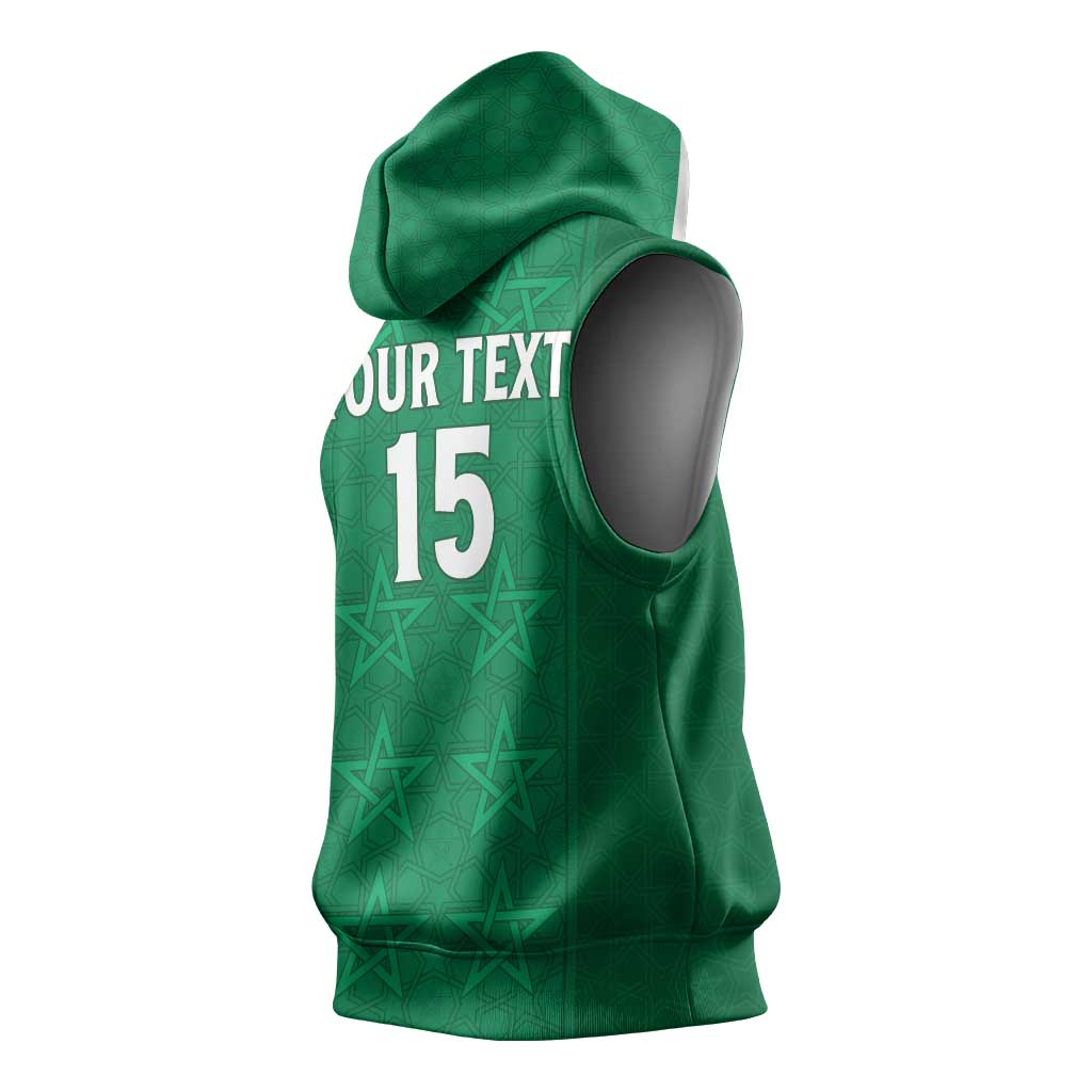 Custom Morocco Football Sleeveless Hoodie Dima Maghrib - African Pride