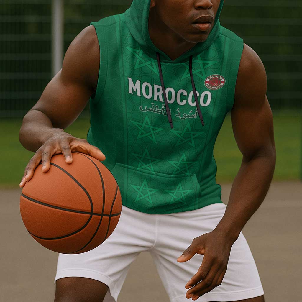 Custom Morocco Football Sleeveless Hoodie Dima Maghrib - African Pride