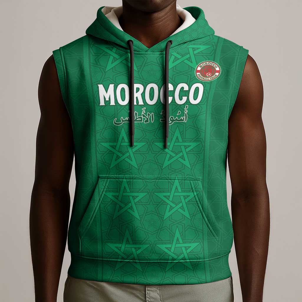 Custom Morocco Football Sleeveless Hoodie Dima Maghrib - African Pride